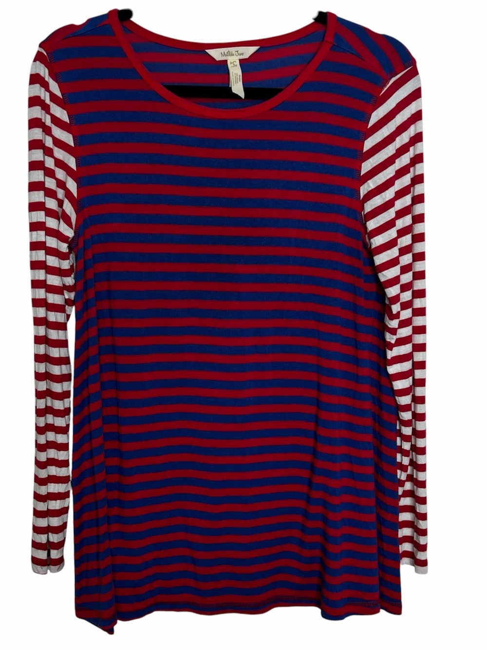 Matilda Jane Long Sleeve Striped Top Womens Sz S Red Blue Preppy Nautical Cozy